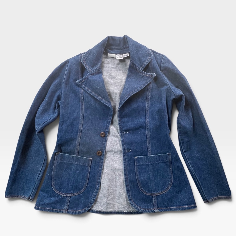 Vintage 70s Wrangler Denim Blazer Jacket Blue Cotton Made in USA Large F51